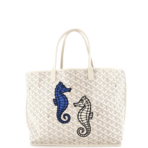 Pre-owned Goyard  Goyard Anjou Reversible Tote Embroidered Coated Canvas Pm In White