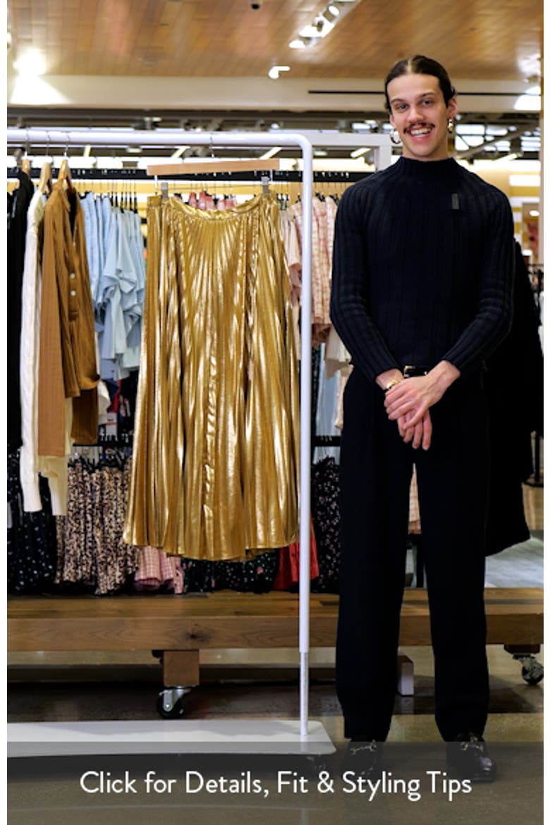Pleated Metallic Chiffon Midi Skirt video