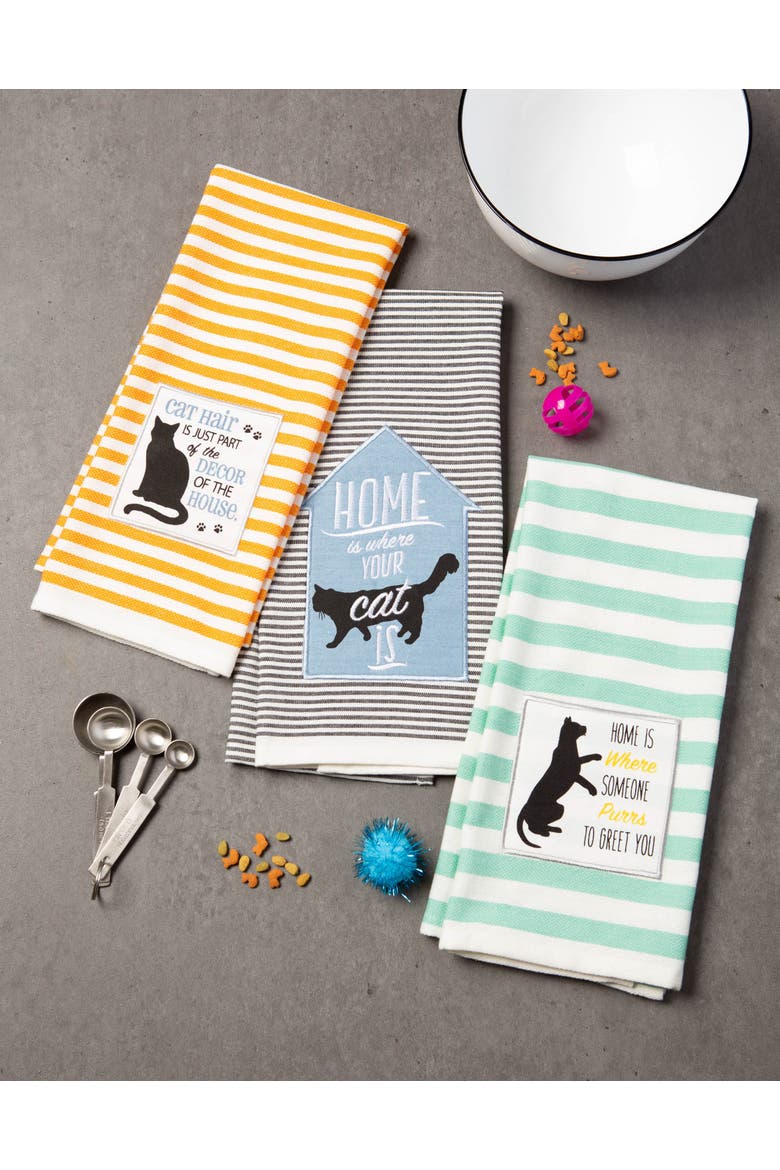 Cats Meow Embellished Assorted Dishtowel Set/3, Alternate, color, Cat's Meow