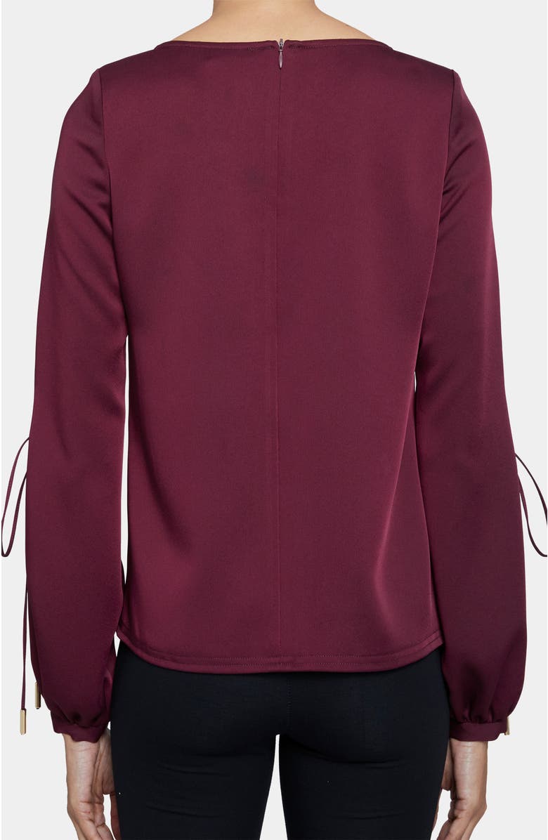 Santorelli LIVI Long Sleeve Top with Grommet Detail in Fluid Crepe, Alternate, color, Burgundy