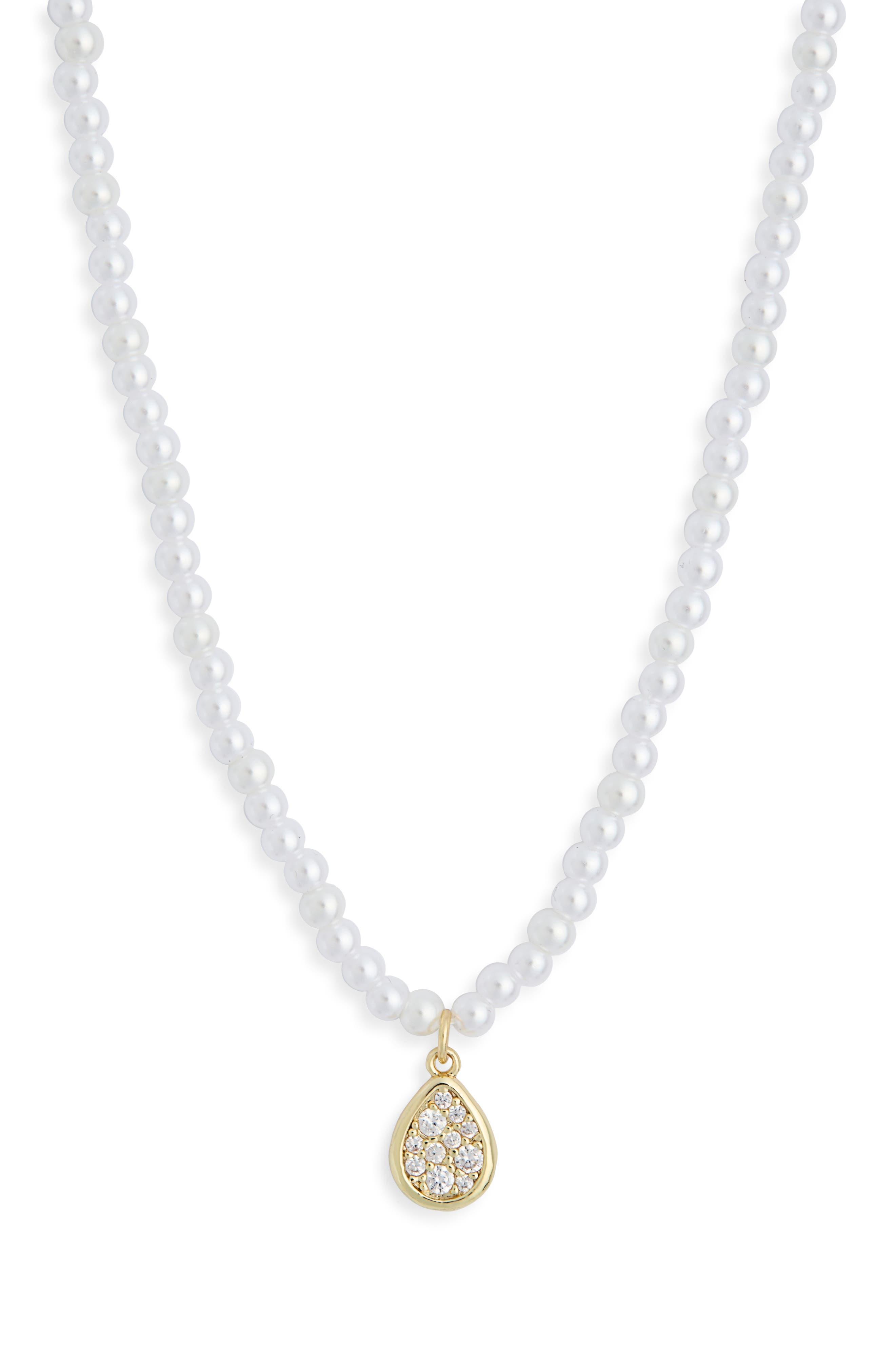 NORDSTROM RACK Faux Pearl & Pavé Crystal Teardrop Pendant Necklace