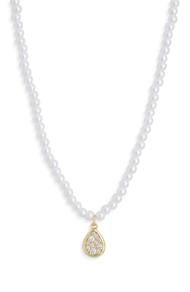 NORDSTROM RACK Faux Pearl & Pavé Crystal Teardrop Pendant Necklace, Main, color, Clear- White- Gold