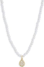 NORDSTROM RACK Faux Pearl & Pavé Crystal Teardrop Pendant Necklace