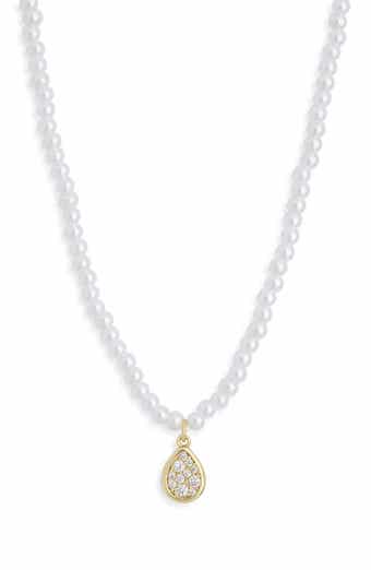 NORDSTROM RACK Faux Pearl & Pavé Crystal Teardrop Pendant Necklace