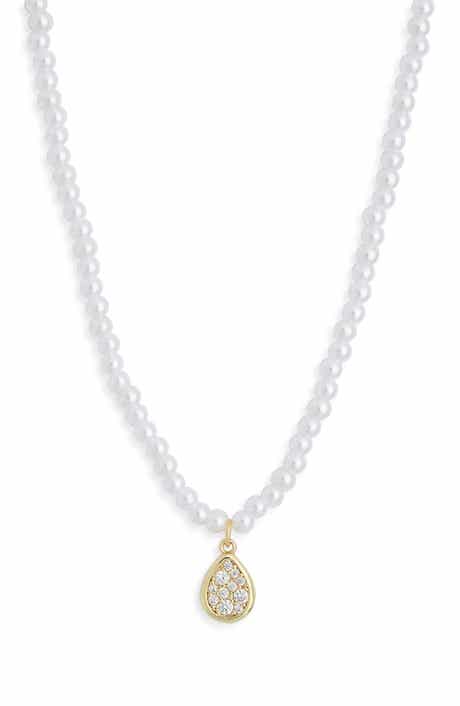 NORDSTROM RACK Faux Pearl & Pavé Crystal Teardrop Pendant Necklace