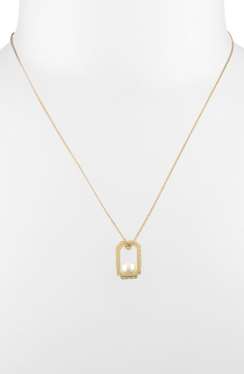 AllSaints Ellie Hex Faux Pearl Square Pendant Necklace, Alternate, color, Pearl/ Gold