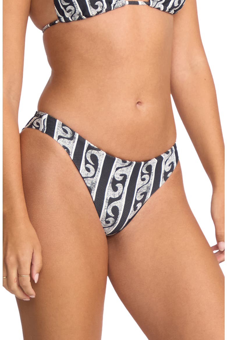 Wave Watcher Tanga Bikini Bottoms, Alternate, color, BLACK WHITE
