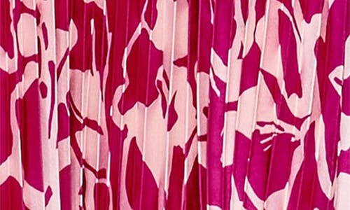Melloday Pleated Floral Satin Maxi Dress In Magenta/ivory Print