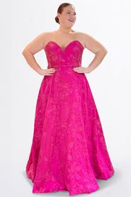 Sydney's Closet Jacquard Curvy A-Line Strapless Formal Dress