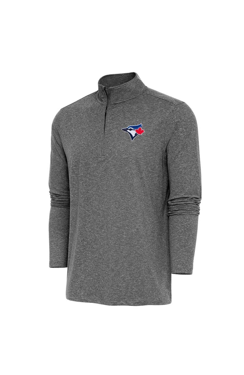 ANTIGUA Men's Antigua Heather Black Toronto Blue Jays Hunk Quarter-Zip Pullover Top, Main, color, Heather Black