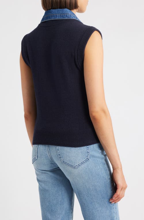 Wit & Wisdom Mixed Media Sweater Vest In Blue