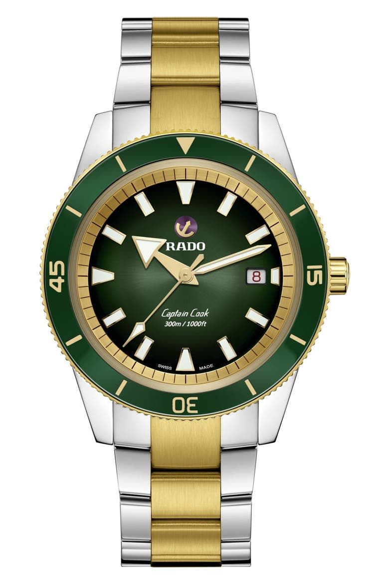 Captain Cook Automatic Bracelet Watch, 42mm, Main, color, GREEN