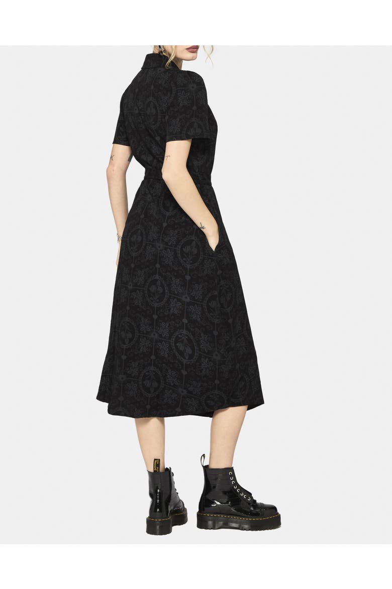 Cameo Floral Tie Belt Midi Shirt Dress, Alternate, color, Black