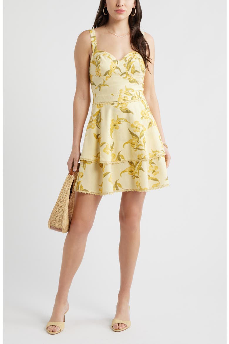 Lace Detail Floral Tiered Minidress, Alternate, color, YELLOW POPPY PLAY