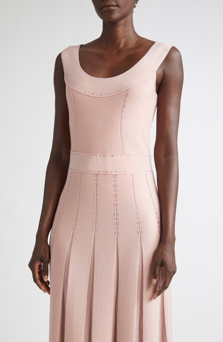 ST. JOHN Crystal Embellished Pleated Piqué Gown, Alternate, color, Rose Quartz