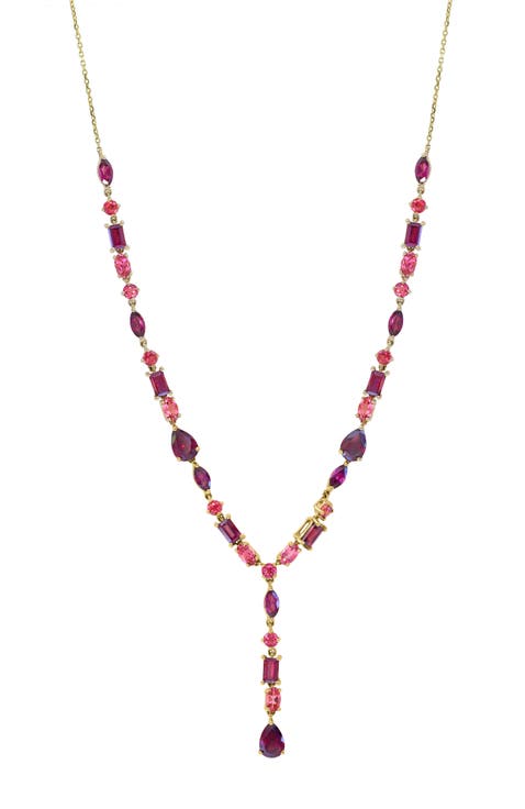 14K Yellow Gold ,Rhodolite,Pink Tourmaline Necklace