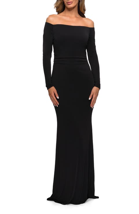 Long Sleeve Off The Shoulder Jersey Evening Gown