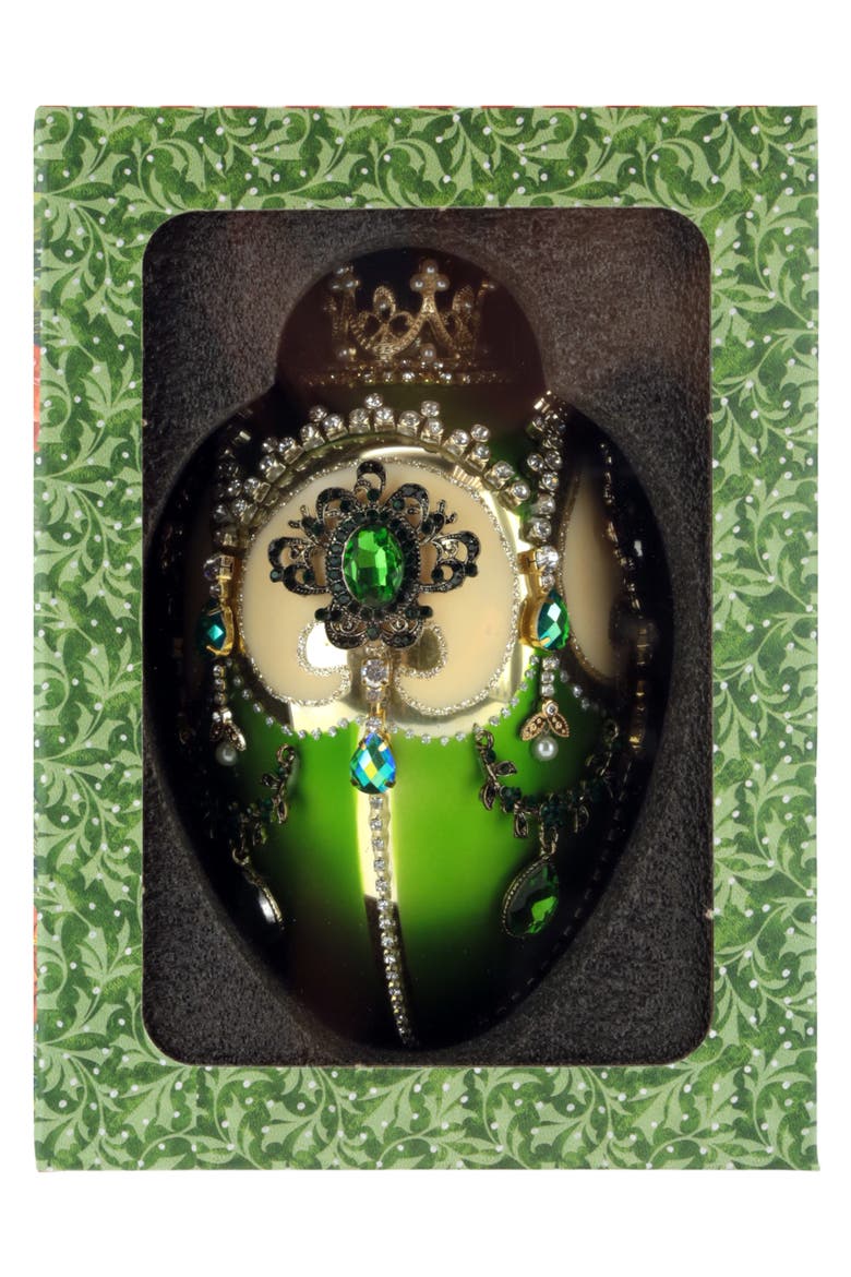 Faberge Jewel Egg Ornament , Green/Gold, Alternate, color, Lime Green