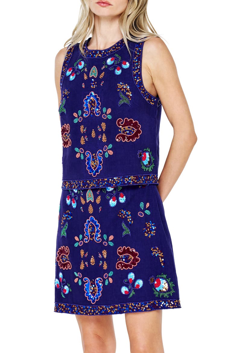 Carsyn Embroidered Miniskirt, Alternate, color, NAVY