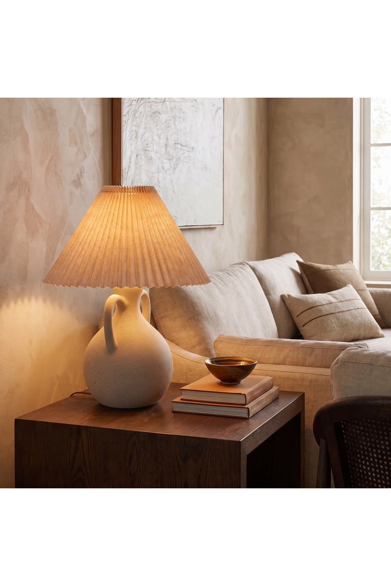 Cream Stoneware Table Lamp with Linen Shade, Alternate, color, Cream