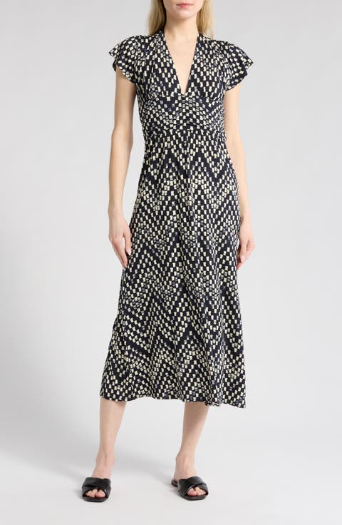 Chevron Check Tie Back Midi Dress