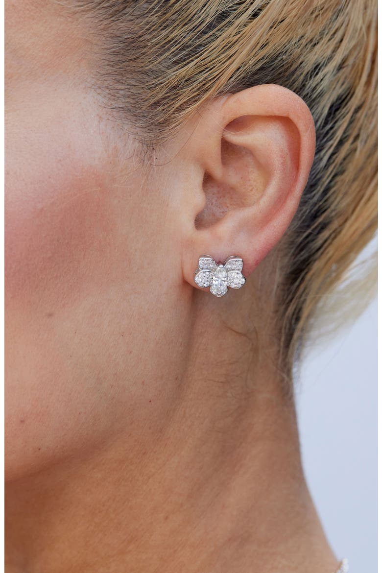 Pavé Cubic Zirconia Orchid Stud Earrings, Alternate, color, WHITE