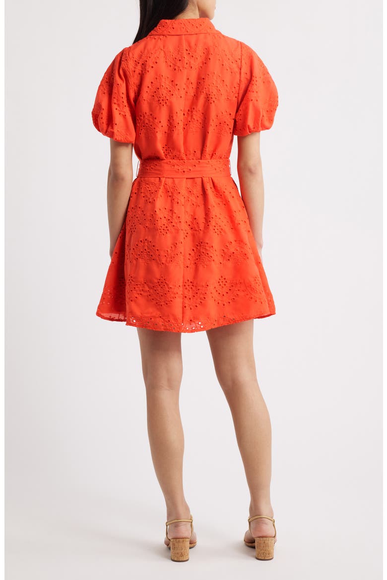 Puff Sleeve Eyelet Shirtdress, Alternate, color, RED CORAL