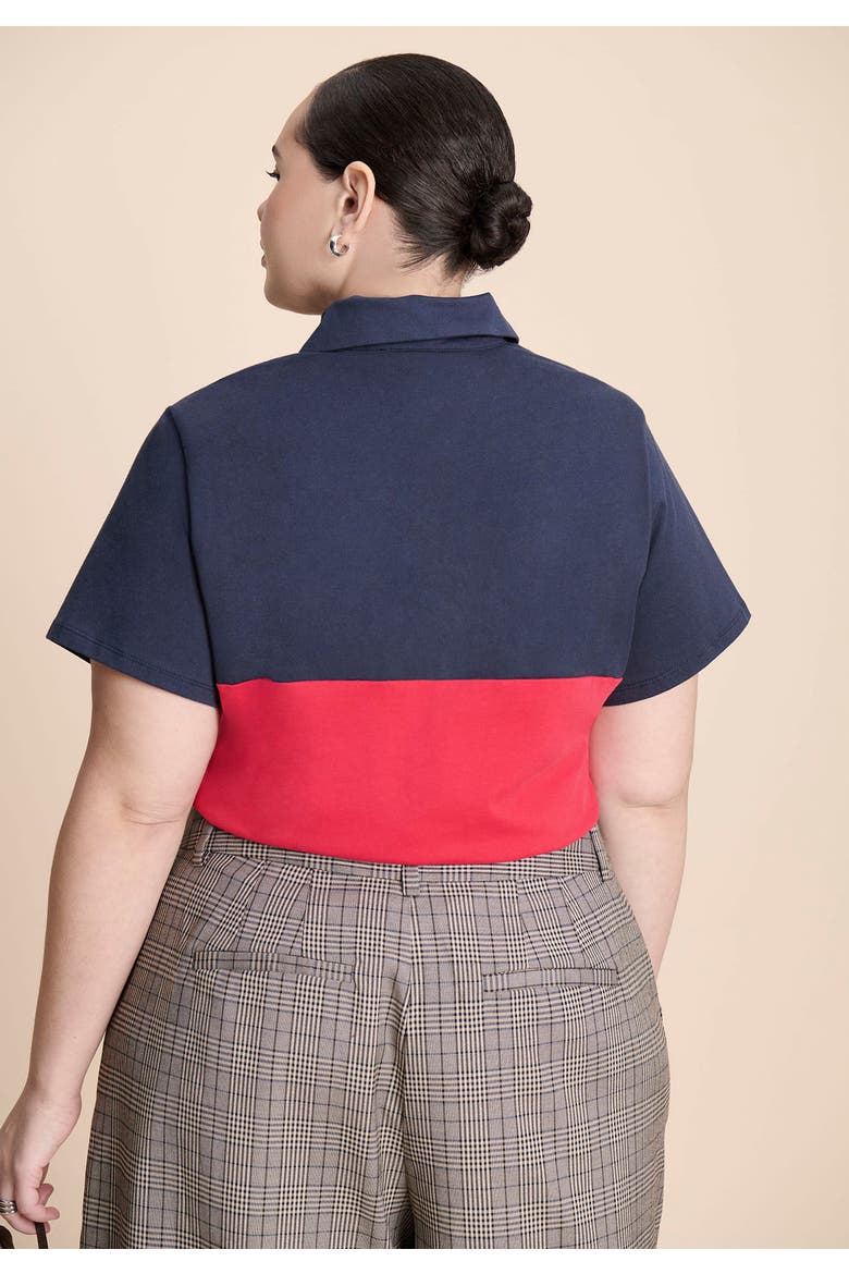 Asym Zipper Neck Polo Shirt, Alternate, color, RED AND NAVY