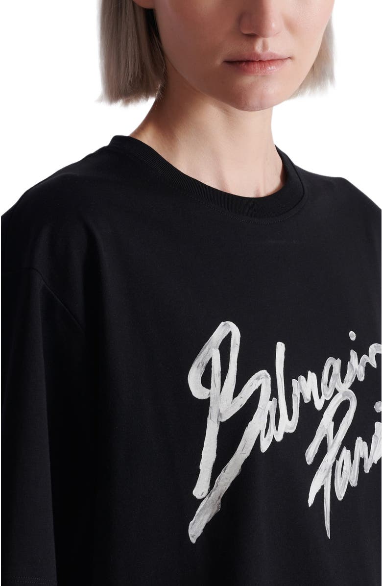 Balmain Boxy T-shirt with Balmain Paris Brush print, Alternate, color, Black