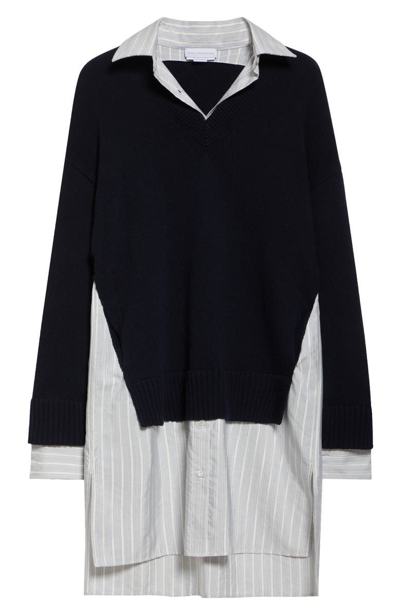 Stella McCartney Long Sleeve Mixed Media Wool, Silk & Cotton Dress, Alternate, color, 4000 - Navy