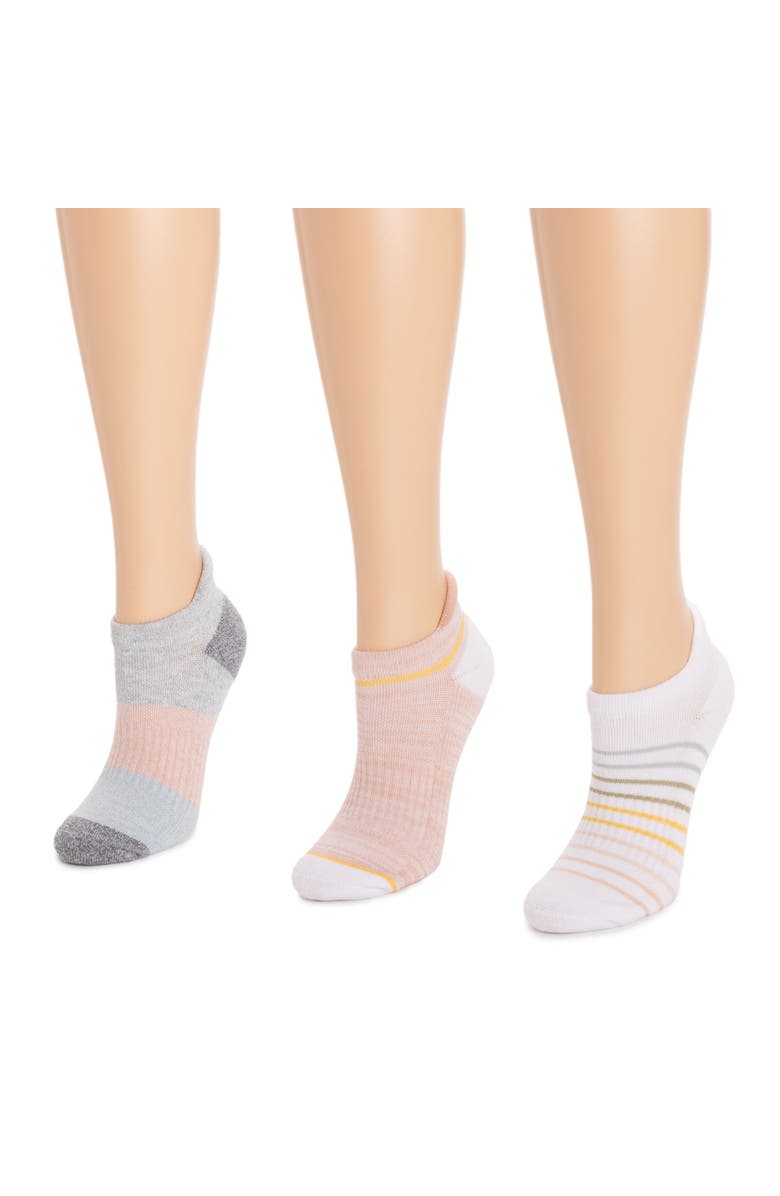 MUK LUKS Cotton Compression Ankle Socks 3 Pair Pack, Alternate, color, Ghost/Rose