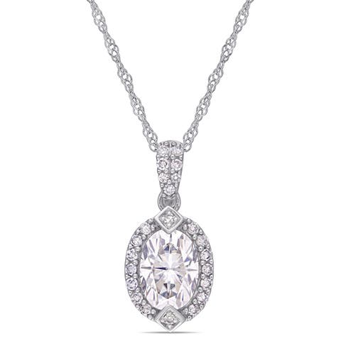 Moissanite & Diamond Halo Necklace 10k