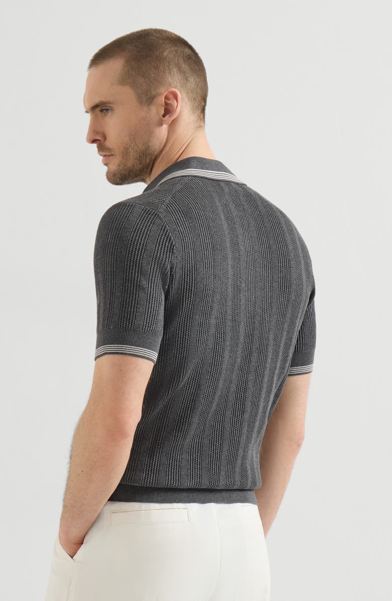 Brunello Cucinelli Cotton textured rib knit polo, Alternate, color, Anthracite