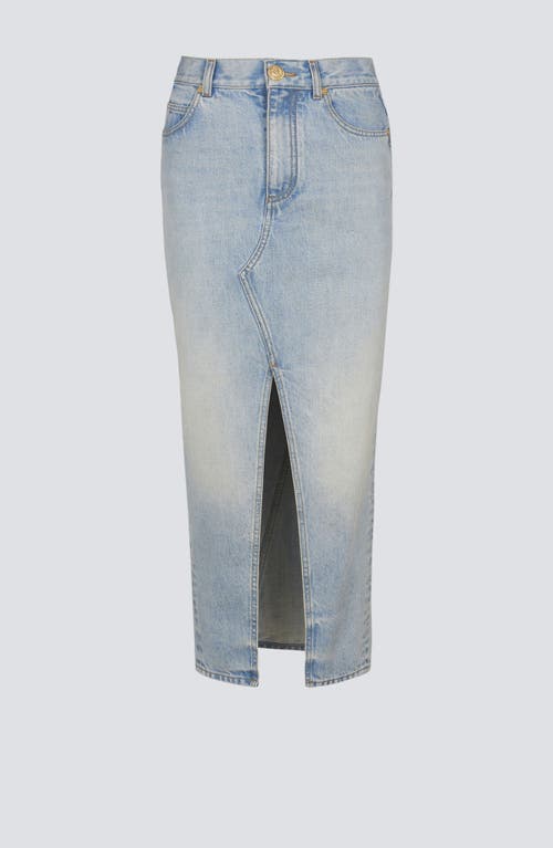 Balmain Midi Denim Skirt With Slit