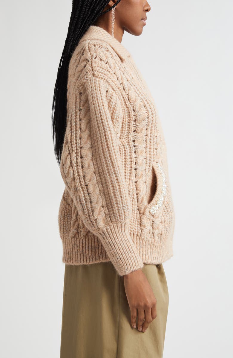 Simone Rocha Sculpted Cable Knit Cardigan, Alternate, color, Rose/ Pearl