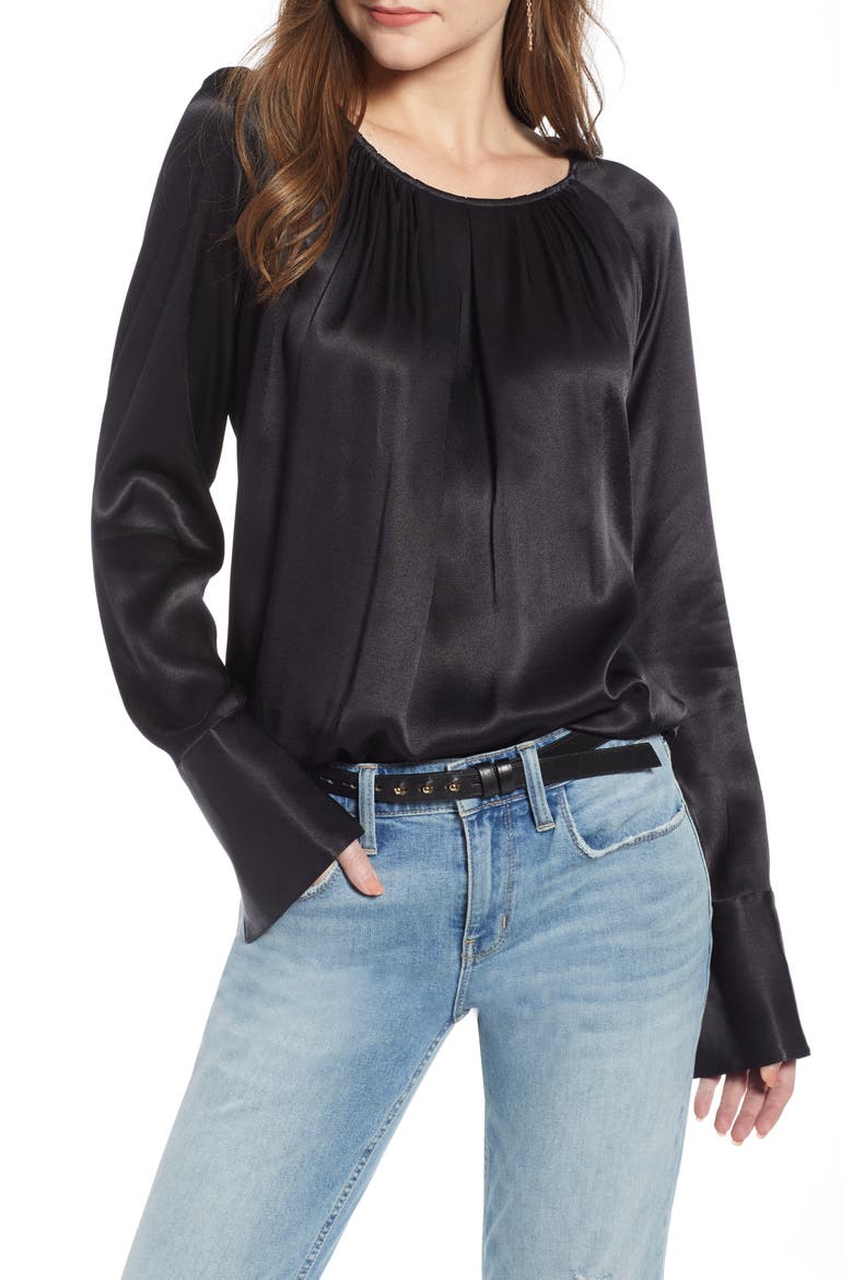 Pleat Front Top, Main, color, BLACK