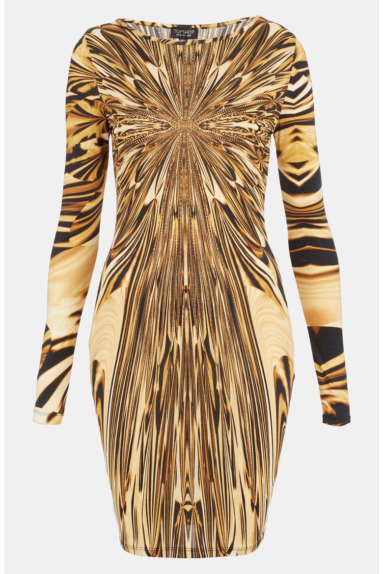 Liquid Print Body-Con Dress, Main, color, GOLD