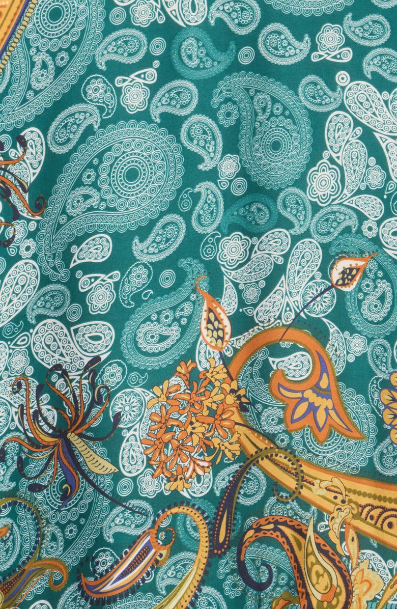 La Fiorentina Paisley Wrap Scarf with Faux Fur Trim, Alternate, color, Green