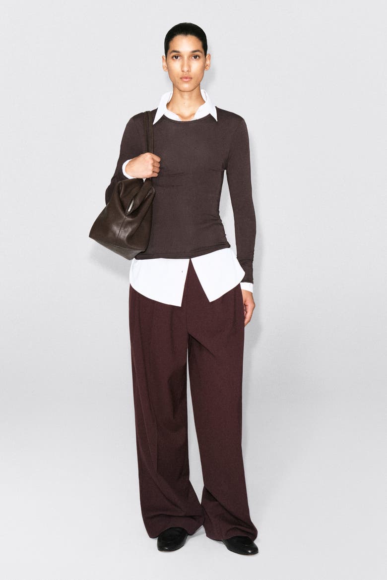 Cotton Long-sleeved Top, Alternate, color, DARK BROWN