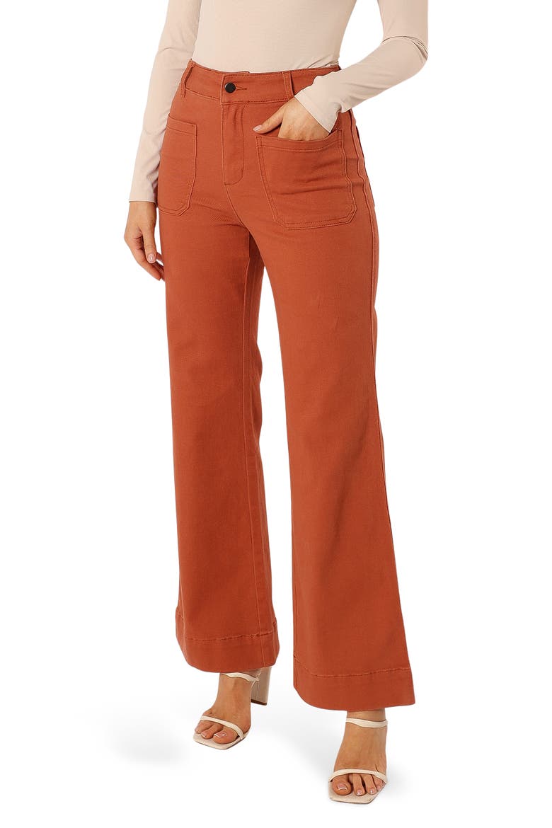 Nico Patch Pocket Super High Waist Wide Leg Jeans, Alternate, color, TAN