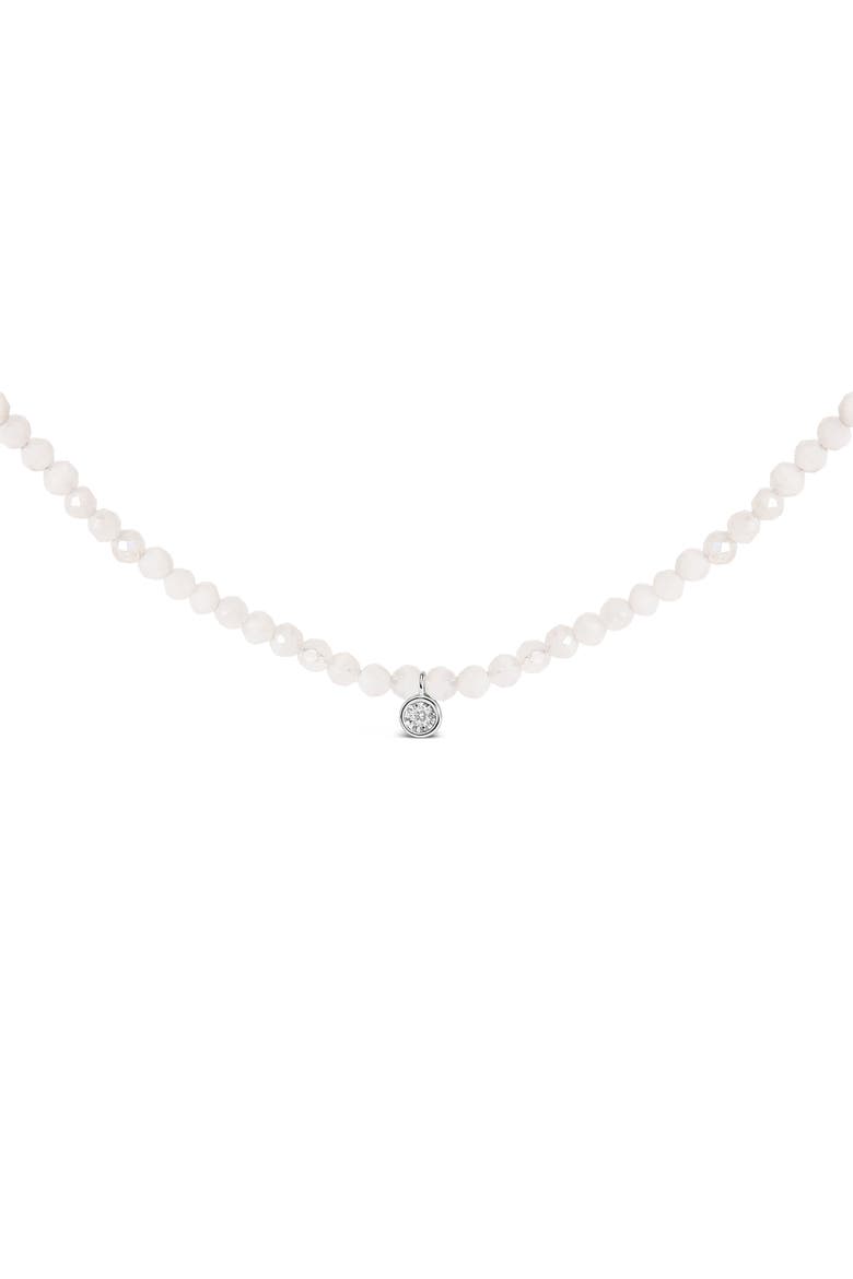 Sterling Silver Moonstone Bead Station Necklace with Diamond Accent, Main, color, Silver