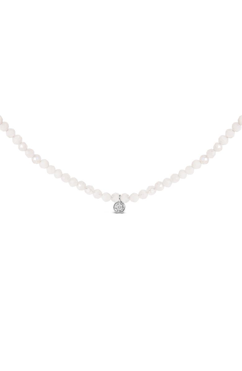 Haus of Brilliance Sterling Silver Moonstone Bead Station Necklace with Diamond Accent, Main, color, Silver