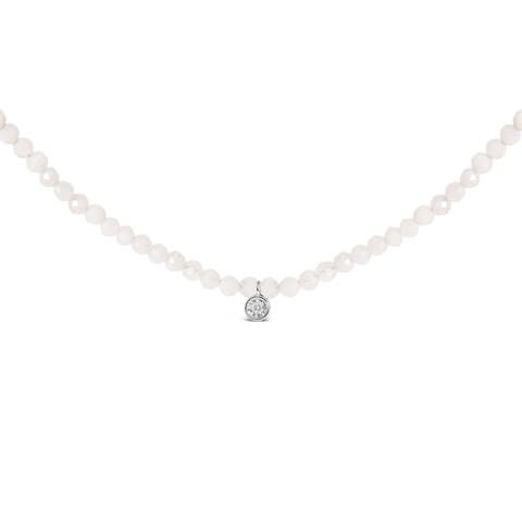 Sterling Silver Moonstone Bead Station Necklace with Diamond Accent