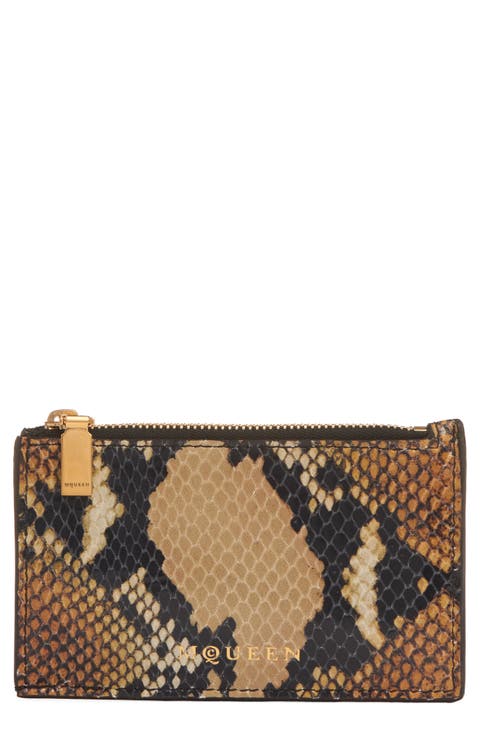 Python Print Calfskin Leather Zip Card Holder