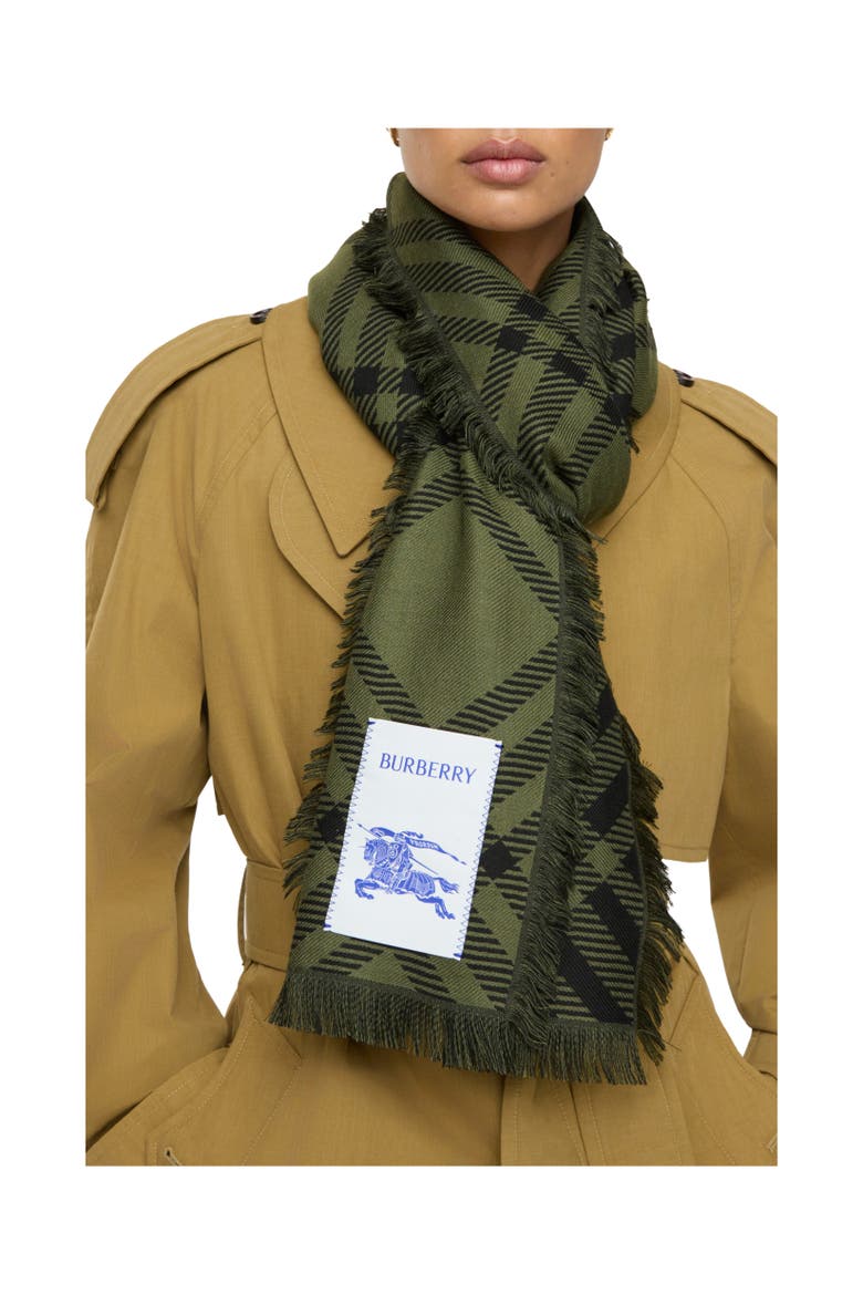 Wide Check Wool Silk Scarf, Alternate, color, Shrub green/black