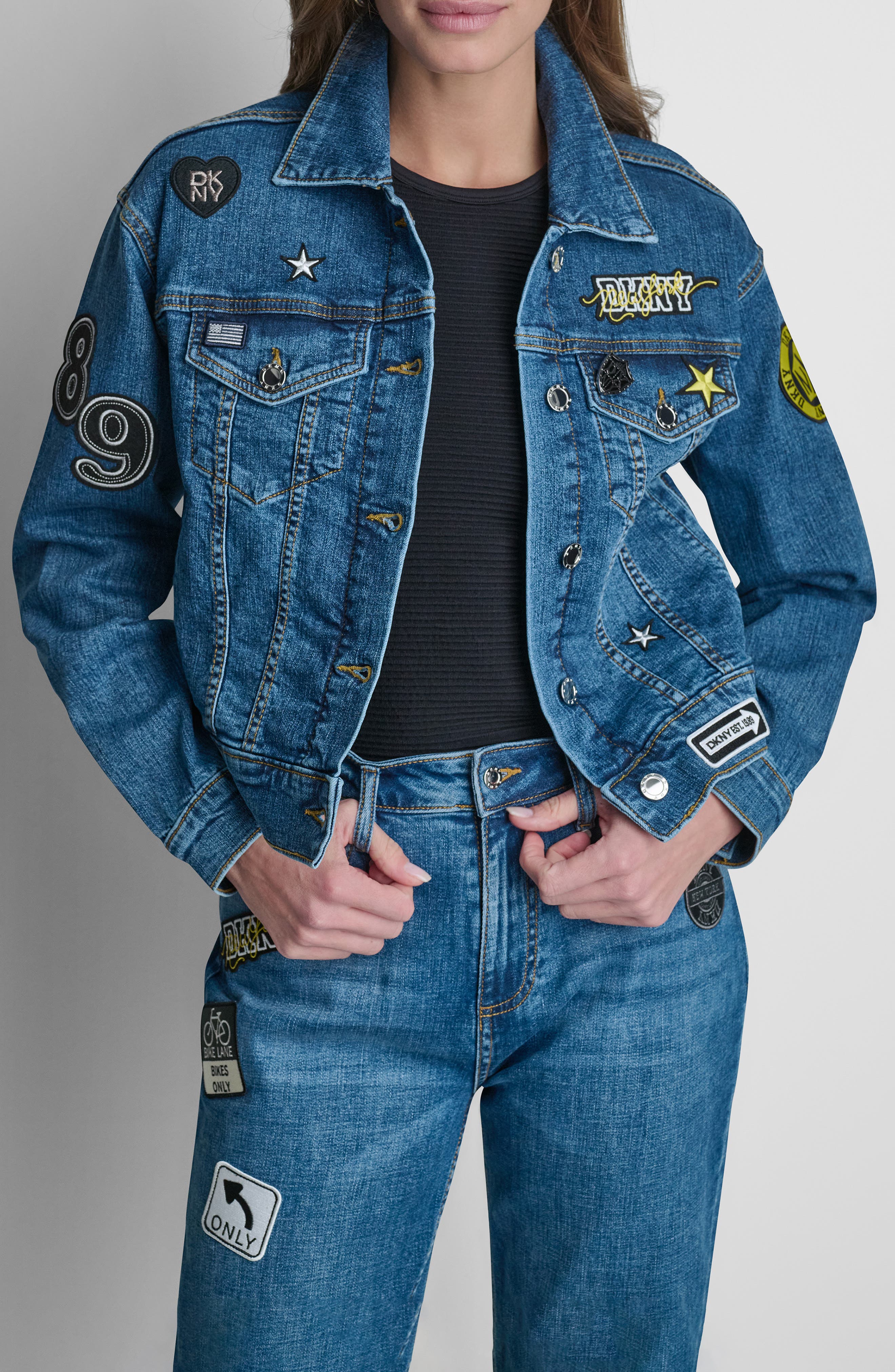 DKNY 1989 Pins & Patches Denim Trucker Jacket (Women) | Nordstrom