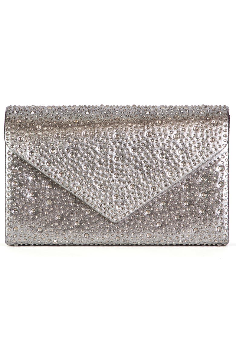LADY COUTURE Rhinestone Envelope Clutch, Main, color, Pewter