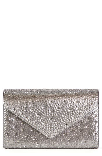 Lady Couture Rhinestone Envelope Clutch In Pewter