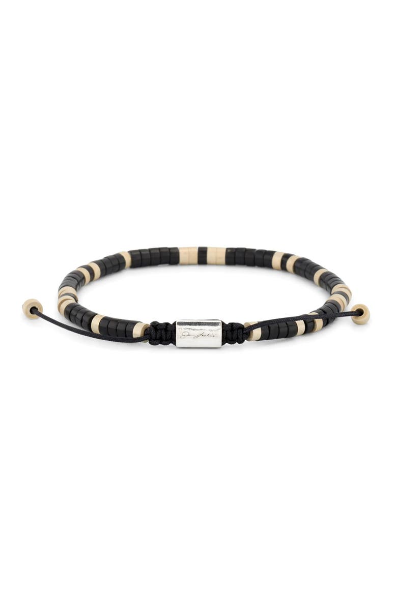 Black Agate Beaded Sterling Silver Bracelet With Black Pull Cord, Alternate, color, BLACK