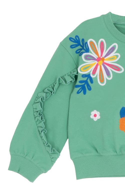 Rare Editions Kids' Floral Appliqué Sweatshirt & Flared Leggings Set In Green